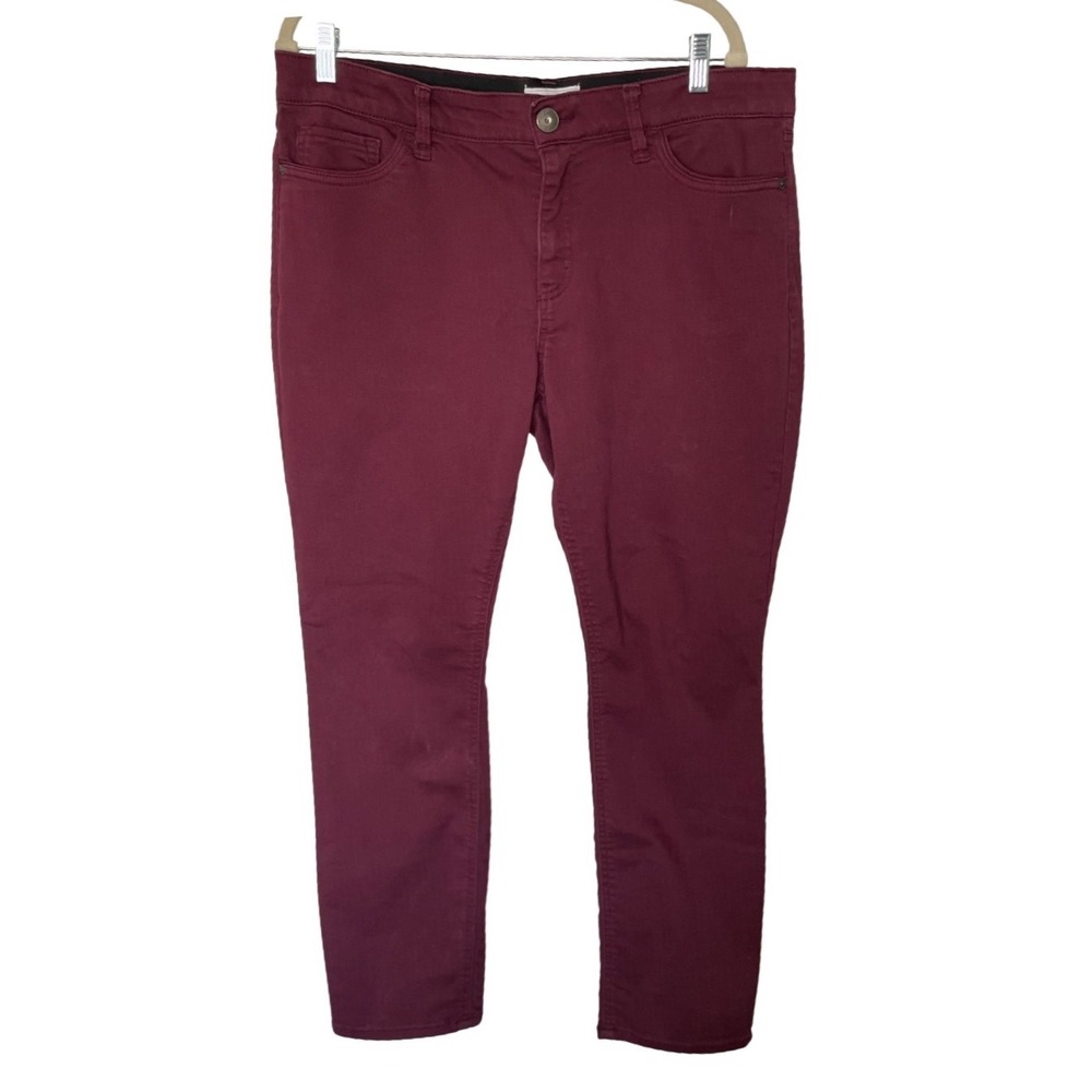 Liz Claiborne Skinny Pants Womens 16 Burgundy Stretch Mid Rise 5-Pocket Solid
